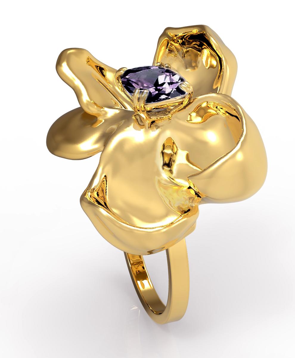 Eighteen Karat Yellow Gold Contemporary Cocktail Ring with Storm Purple Spinel For Sale 5