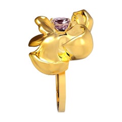 Eighteen Karat Yellow Gold Contemporary Cocktail Ring with Storm Purple Spinel