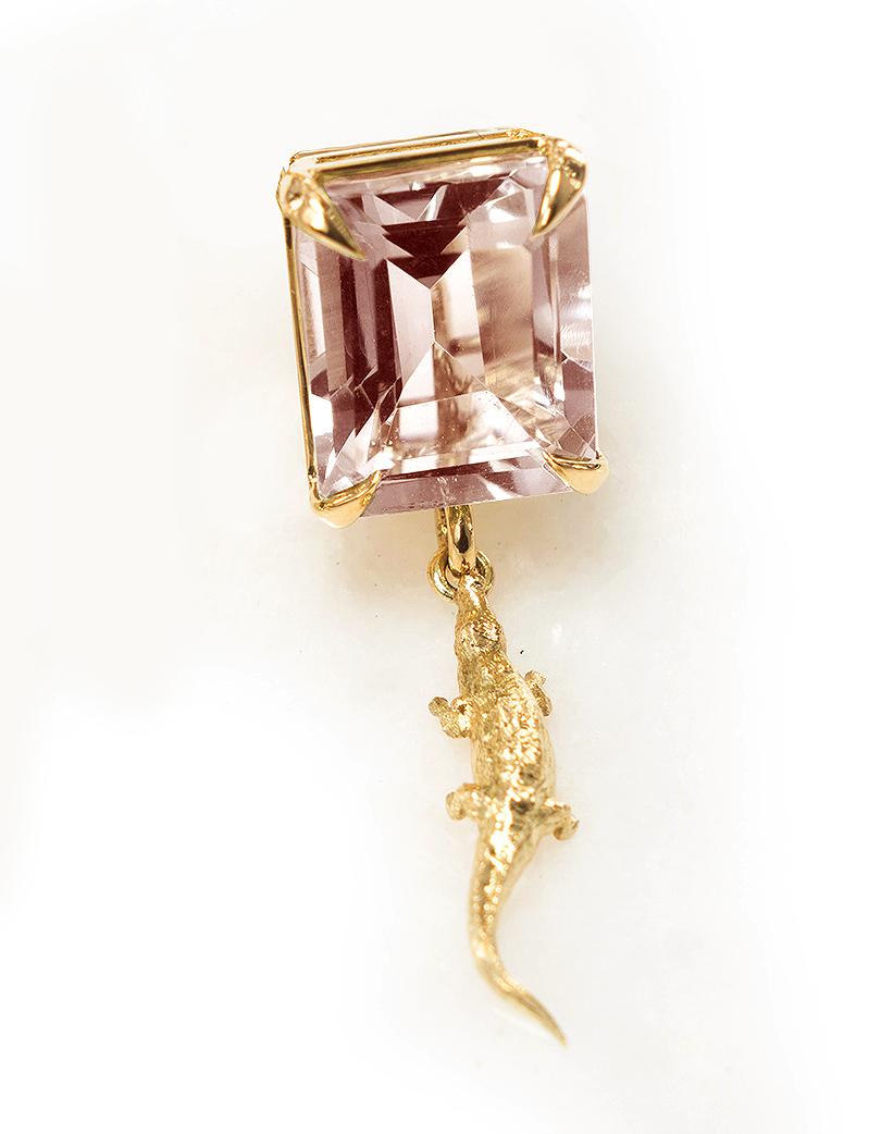 Boucles d'oreilles pendantes contemporaines en or jaune 18 carats avec Morganites en vente 2