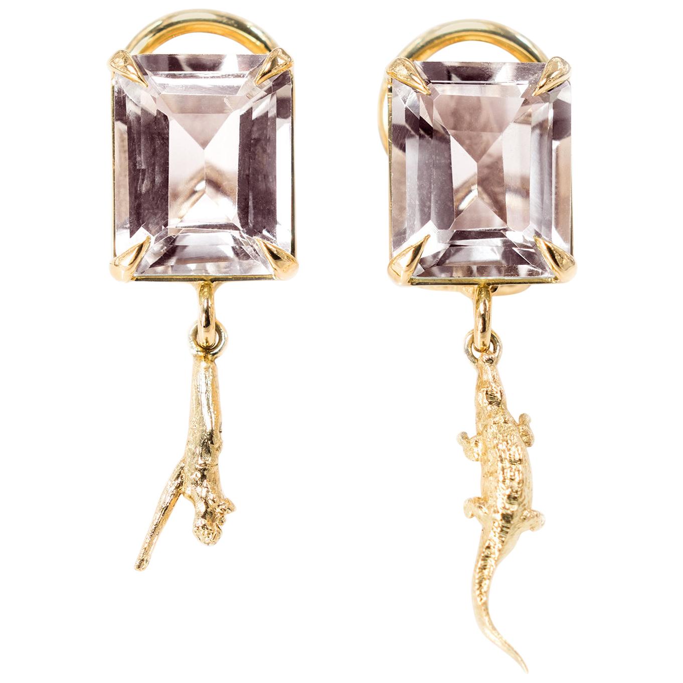 Boucles d'oreilles contemporaines en or jaune 18 carats avec Morganites rose clair en vente