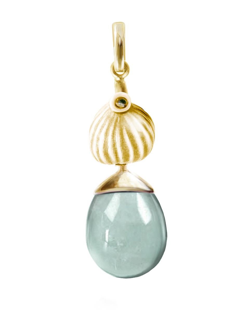 Orecchini staccabili in oro giallo con quarzo verde e fico contemporaneo in vendita 7