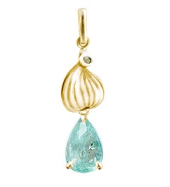 Yellow Gold Mediterranean Resort Fig Paraiba Tourmalines Earrings with Diamonds