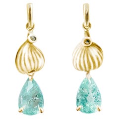 Boucles d'oreilles contemporaines en or jaune avec tourmalines Paraiba et diamants