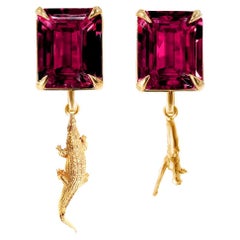 18 Kt Yellow Gold Nature Morte Style Earrings with Vivid Tourmalines
