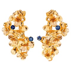 Yellow Gold Contemporary Sculptural Clip-on Earrings with Sapphires