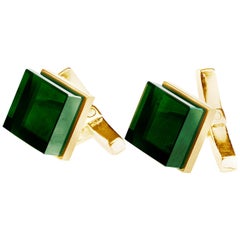 Eighteen Karat Yellow Gold Contemporary Cufflinks by the Artist with Emeralds