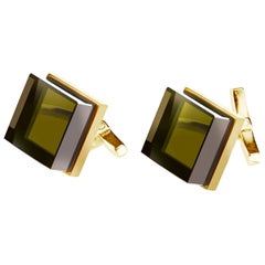 Eighteen Karat Yellow Gold Contemporary Ink Cufflinks with Smoky Quartz