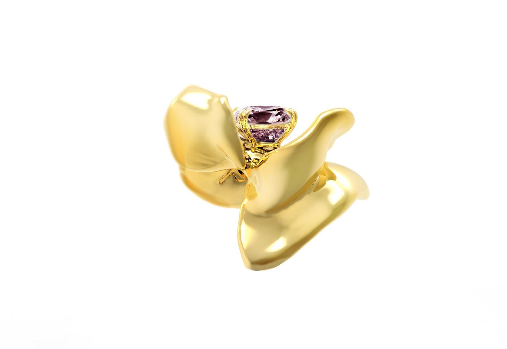 Women's Yellow Gold Contemporary Magnolia Stud Earrings with Purple Spinels For Sale