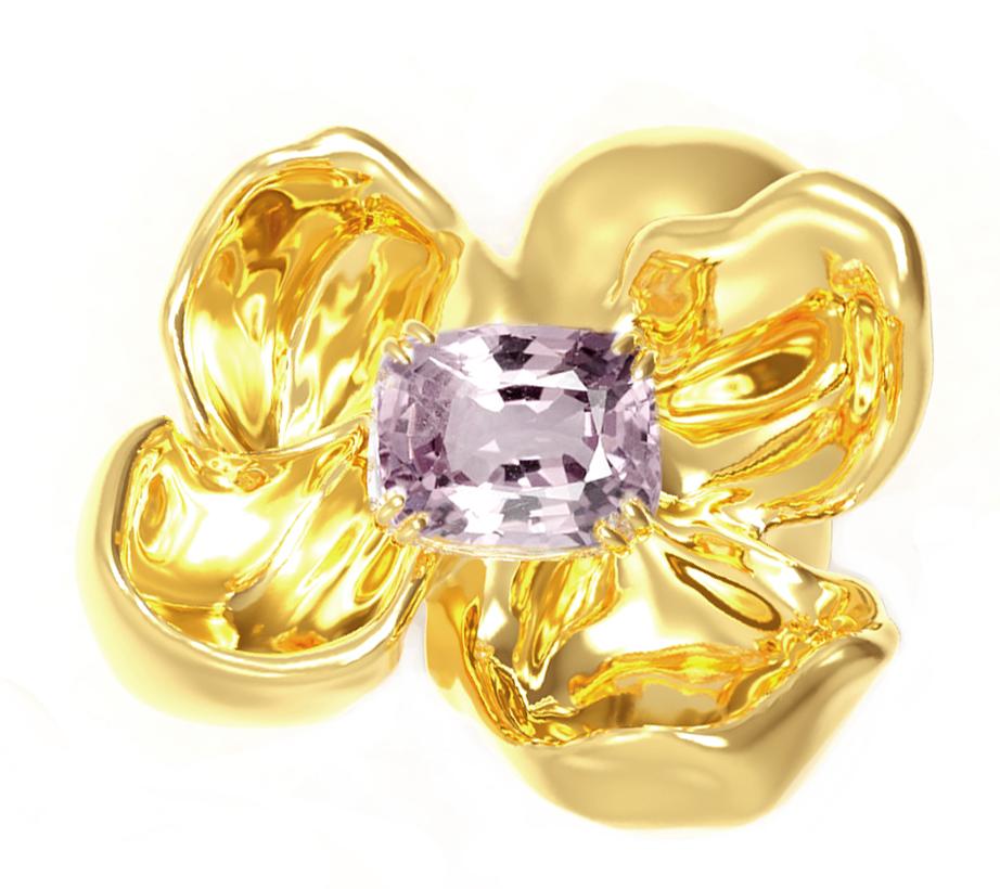 Women's Eighteen Karat Yellow Gold Contemporary Magnolia Stud Earrings with Spinels