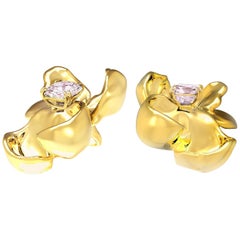 18 Karat Yellow Gold Contemporary Magnolia Stud Earrings with Spinels