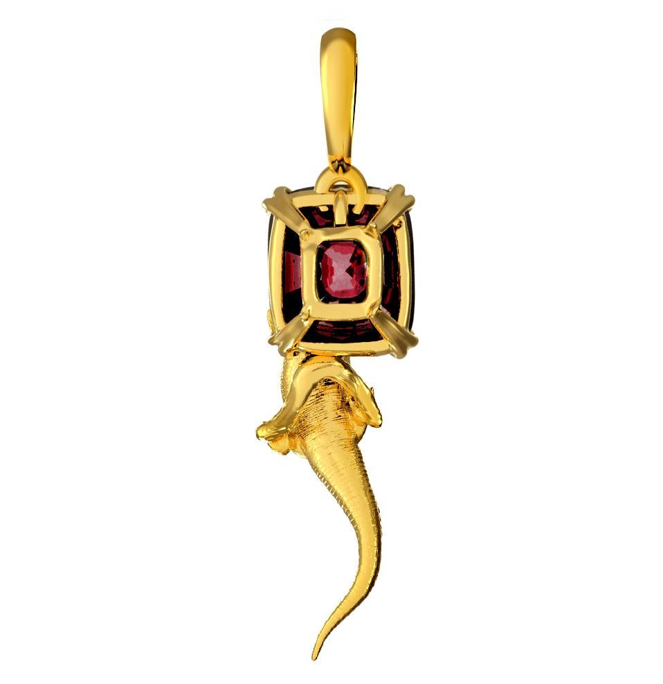 Taille octogone Collier pendentif contemporain en or jaune dix-huit carats avec saphir rouge en vente