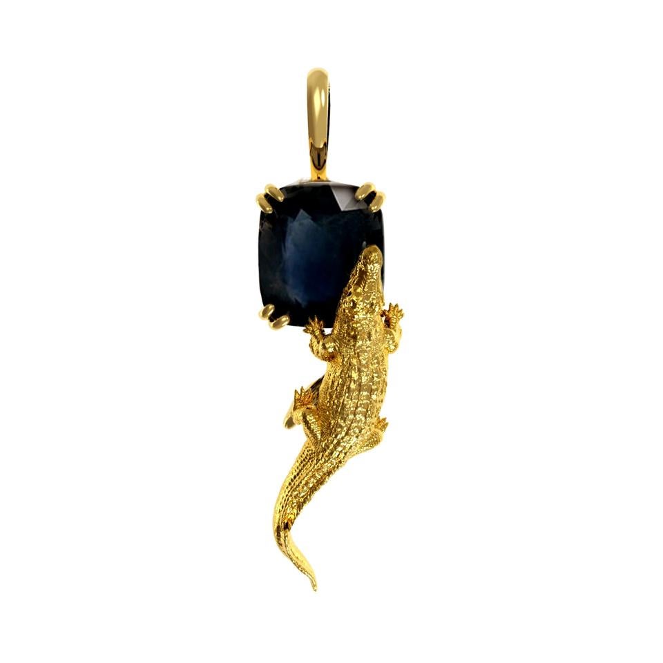 Eighteen Karat Yellow Gold Contemporary Pendant Necklace with Sapphire
