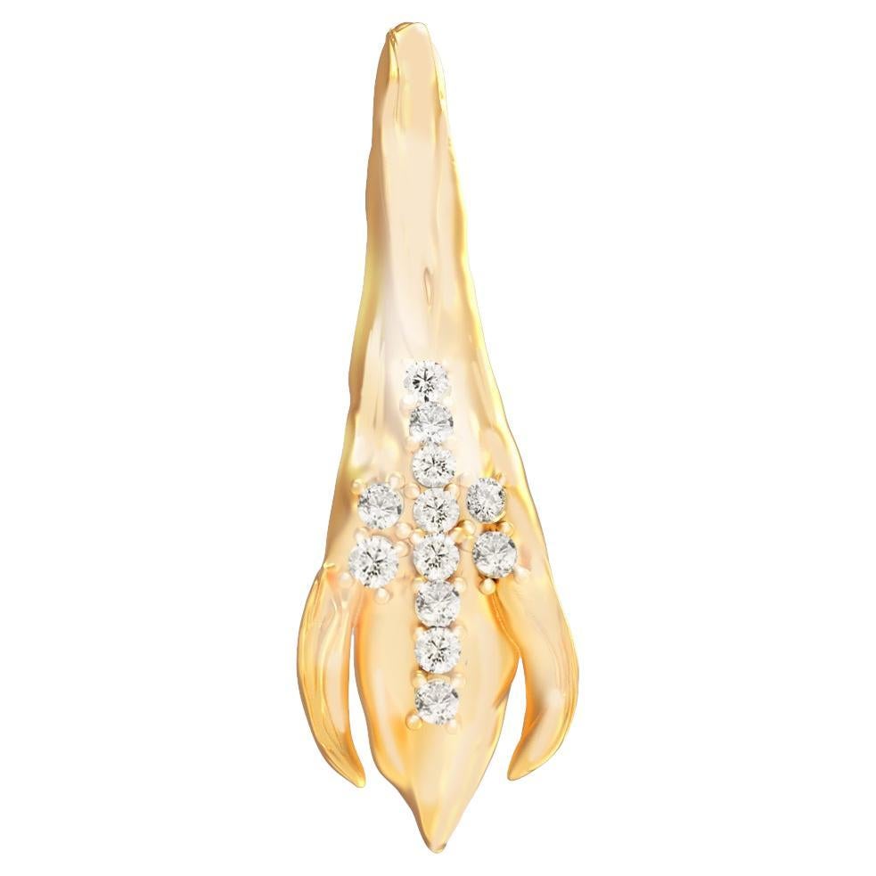 18 Karat Yellow Gold Contemporary Peony Petal Brooch with 12 Diamonds For Sale