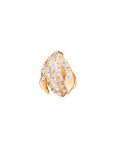 Yellow Gold Contemporary Floral Peony Petal Brooch with Thirty Diamonds