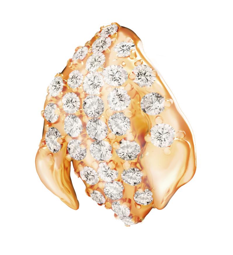 Zeitgenössische florale Pfingstrosen-Blütenblattbrosche aus Gelbgold mit dreißig Diamanten für Damen oder Herren im Angebot