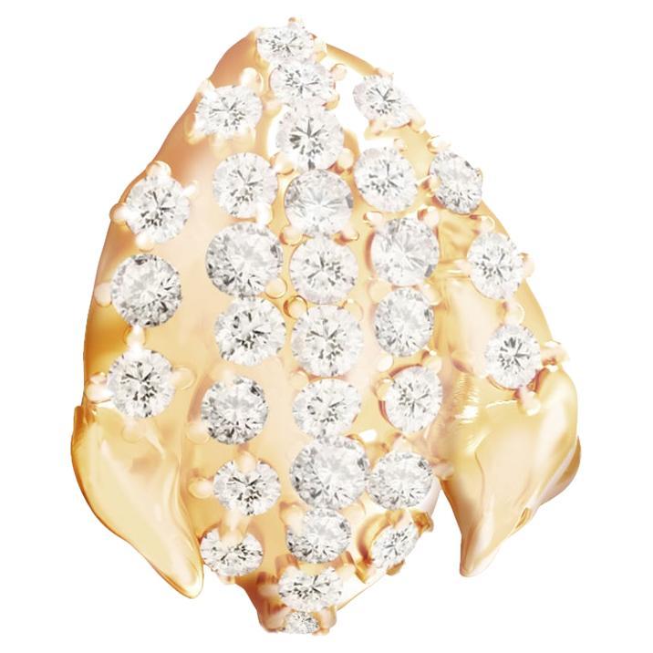 Yellow Gold Contemporary Floral Peony Petal Brooch with Thirty Diamonds