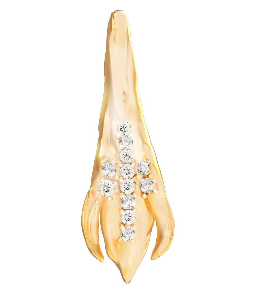 Women's or Men's Yellow Gold Contemporary Peony Petal Earrings with Diamonds For Sale