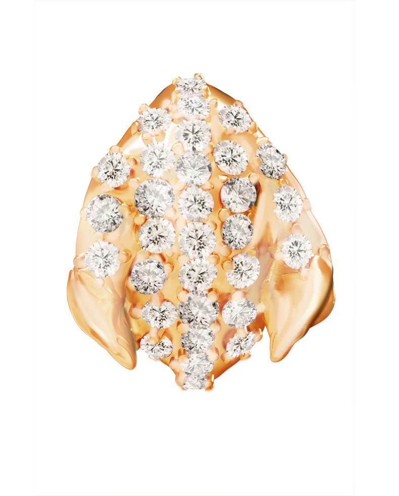 Women's or Men's Eighteen Karat Yellow Gold Contemporary Peony Petal Sixty Diamonds Earrings For Sale