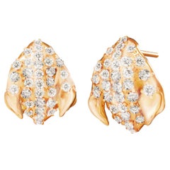 18 Karat Yellow Gold Contemporary Peony Petal Earrings with 62 Diamonds