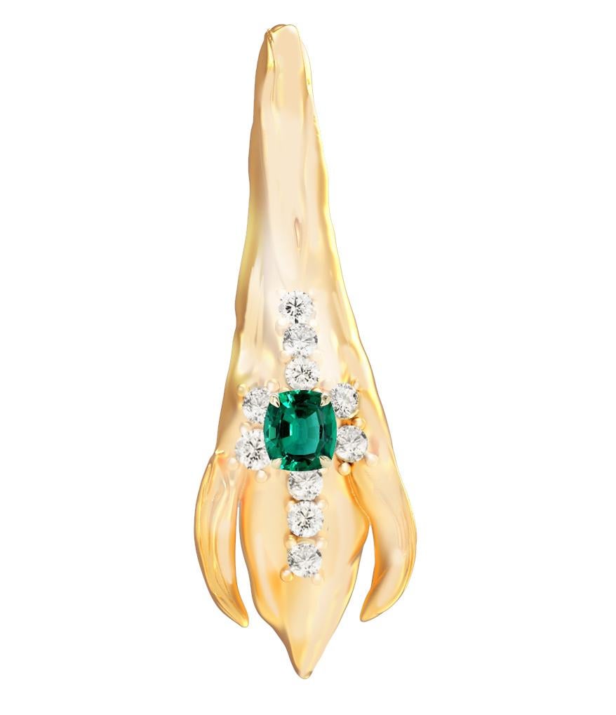 Boucles d'oreilles contemporaines en or jaune 18 carats à pétales avec émeraudes et diamants en vente 5