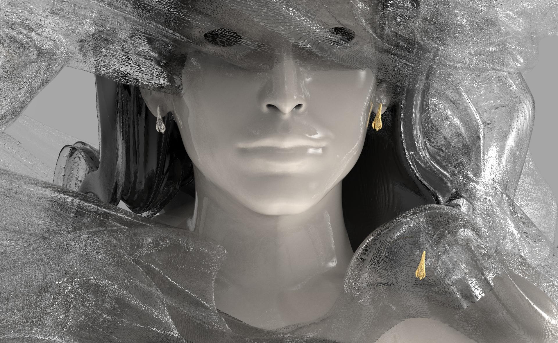 Contemporain Boucles d'oreilles contemporaines en or jaune 18 carats à pétales avec émeraudes et diamants en vente