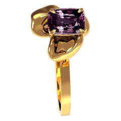 Eighteen Karat Yellow Gold Contemporary Ring with Ink Purple Cushion Spinel