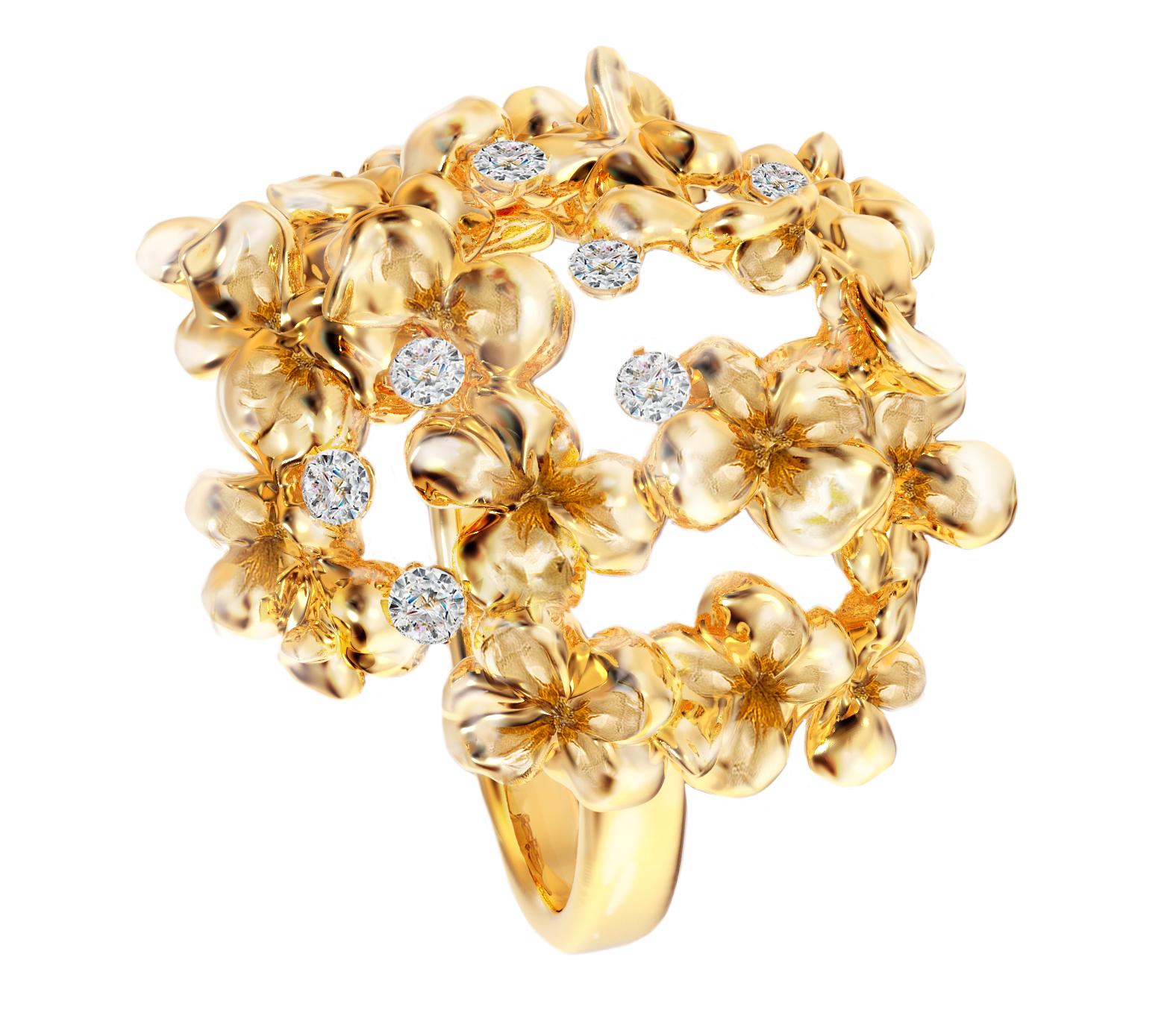 Eighteen Karat Yellow Gold Contemporary Ring with Seven Diamonds For Sale 4