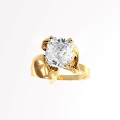 Custom Made Eighteen Karat Yellow Gold Ring with One Carat Cushion Diamond