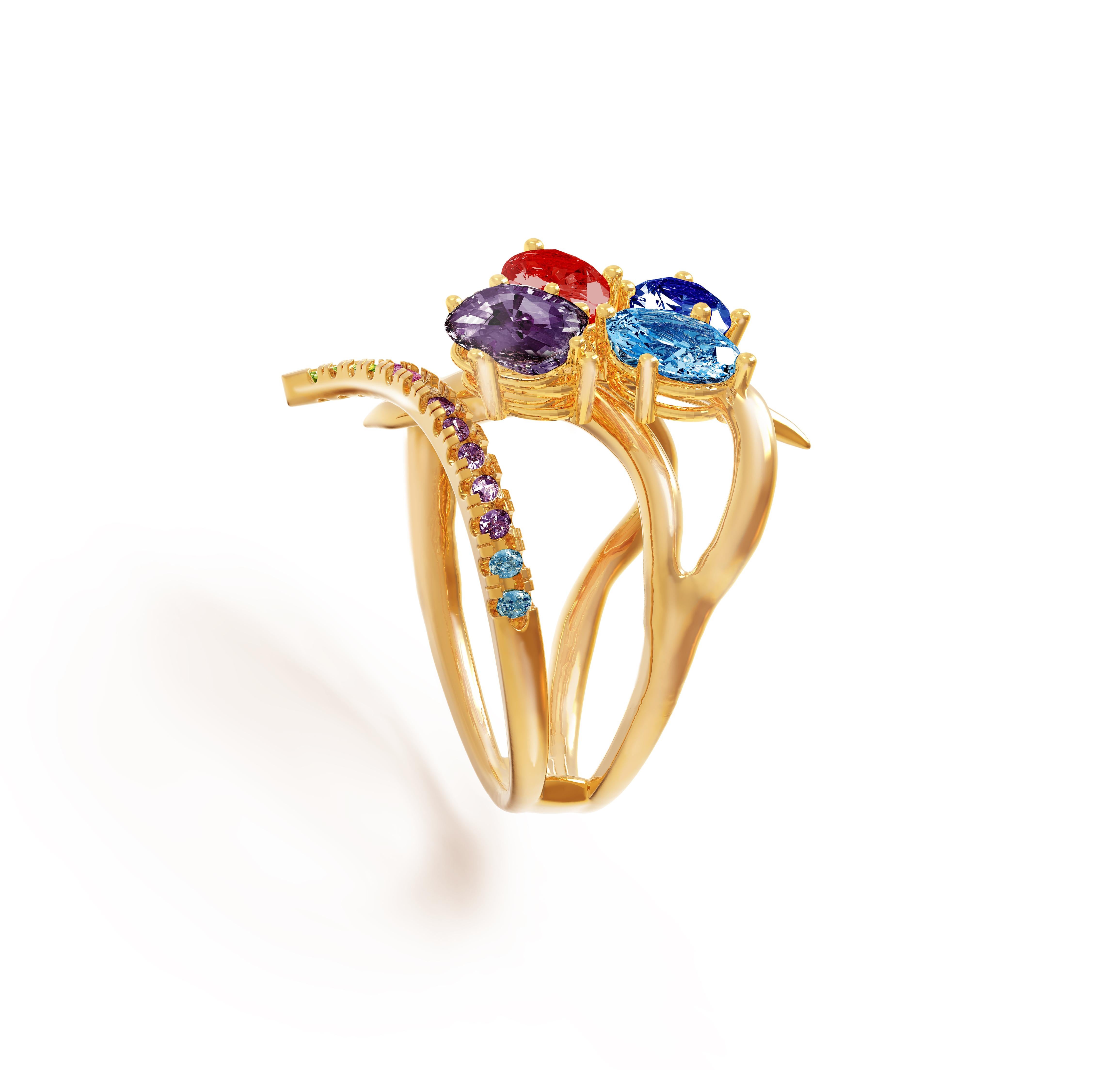 Eighteen Karat Yellow Gold Contemporary Cluster Ring with Sapphires In New Condition For Sale In Berlin, DE