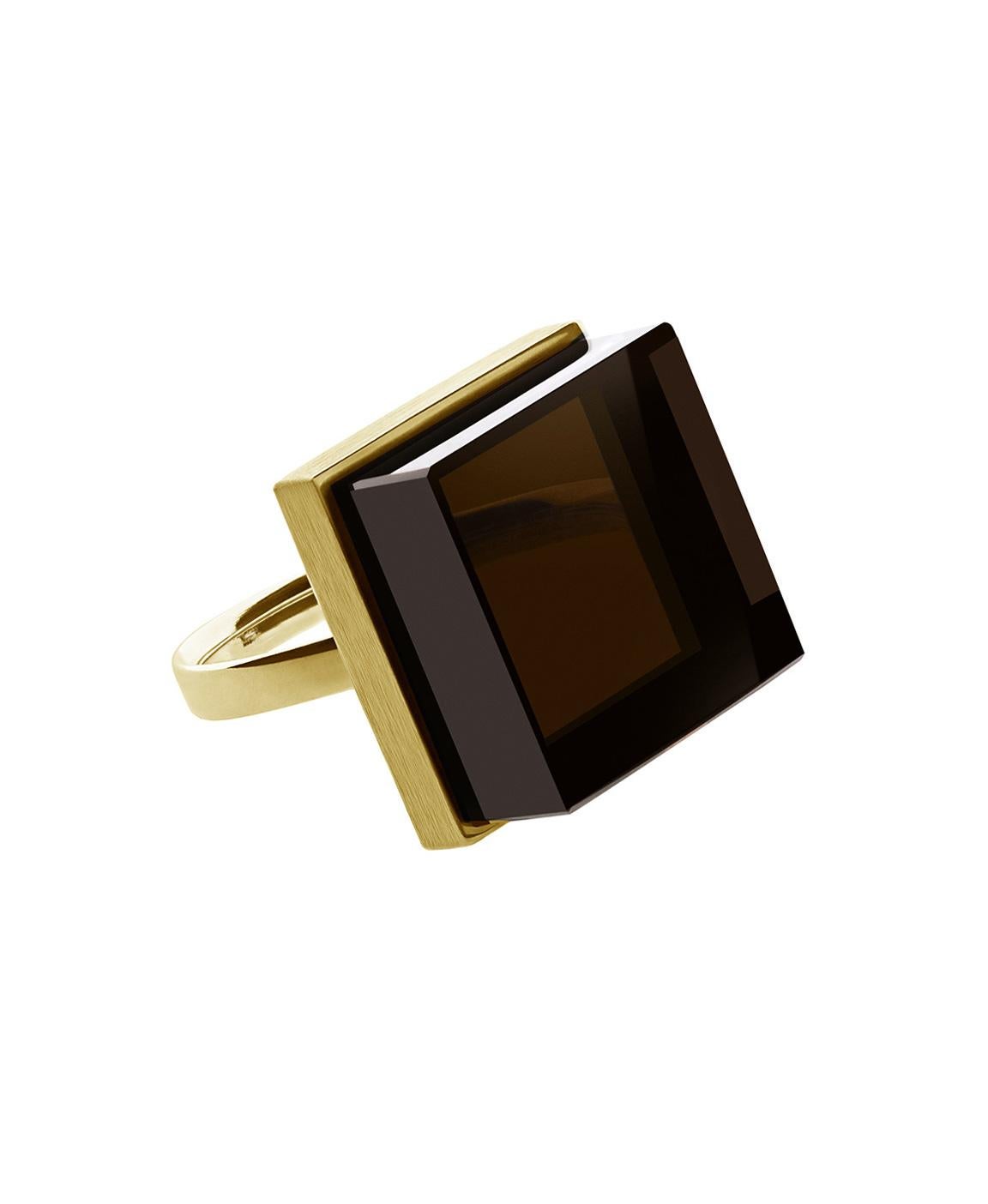 Eighteen Karat Yellow Gold Contemporary Ring with Smoky Quartz by Artist For Sale 5