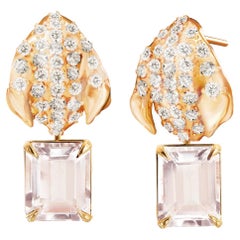 Yellow Gold Contemporary Stud Earrings with Morganites and Diamonds