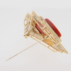 Broche de oro amarillo de 18 quilates con coral y diamantes de 1,92 qt de Emis Beros