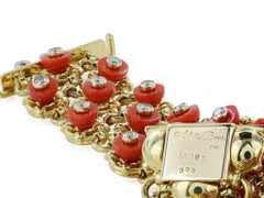 18 Karat Yellow Gold Coral and Diamond Bracelet