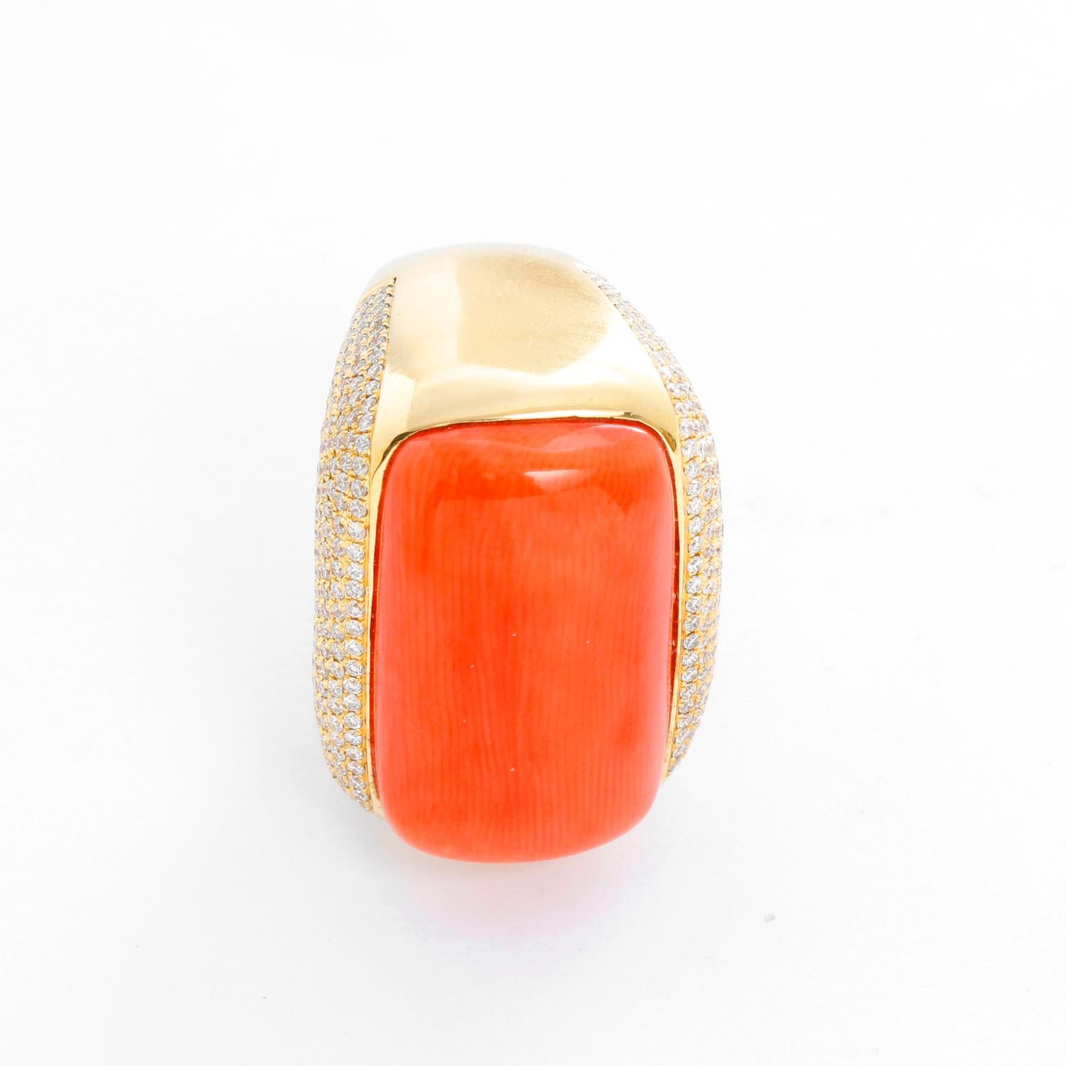 18 Karat Yellow Gold Coral and Diamond Ring 1