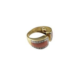 18 Karat Yellow Gold Coral and Diamond Ring Size 6.25-6.5 #21856