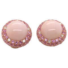 18 Karat Yellow Gold Coral and Pink Sapphire Earrings