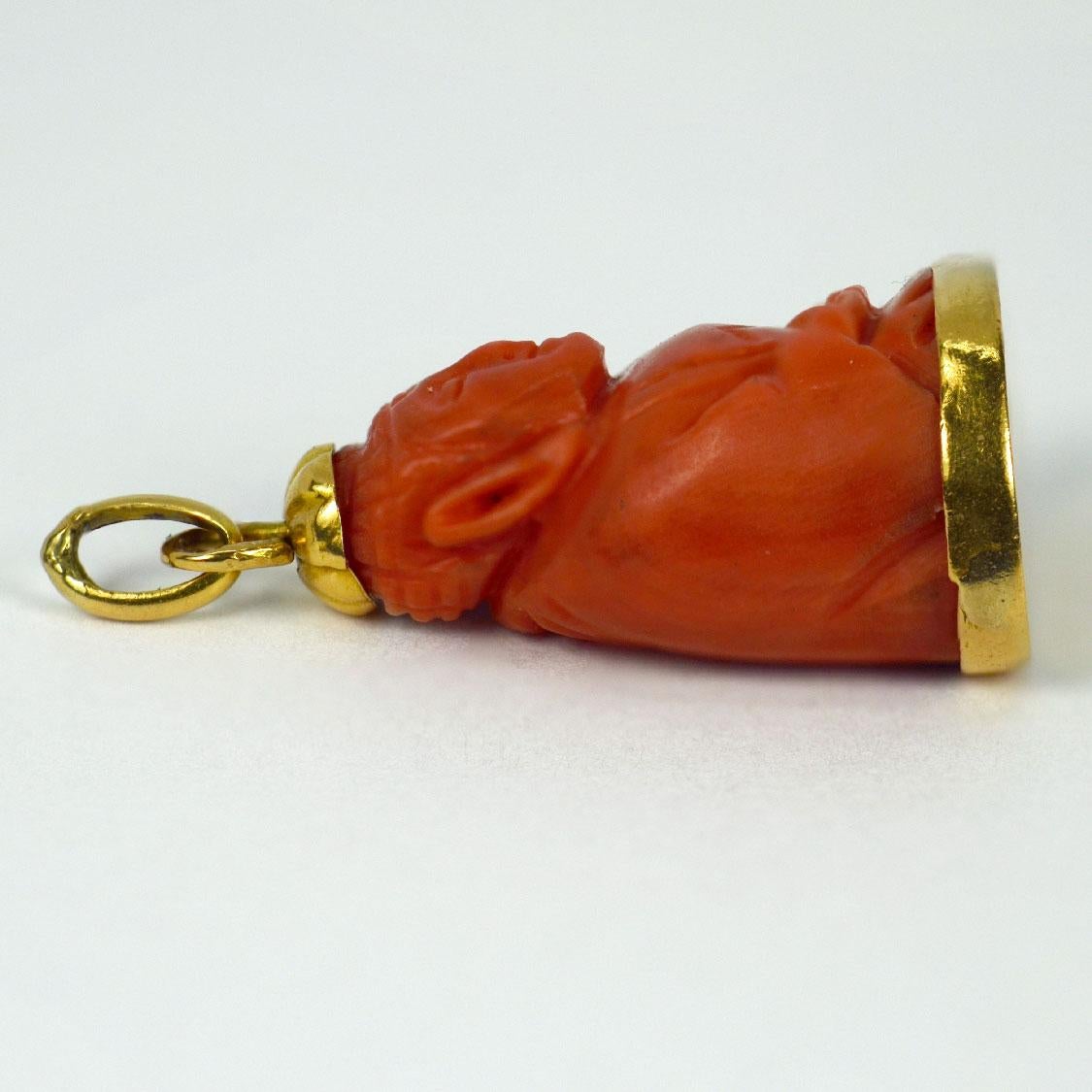 Women's 18 Karat Yellow Gold Coral Buddha Charm Pendant