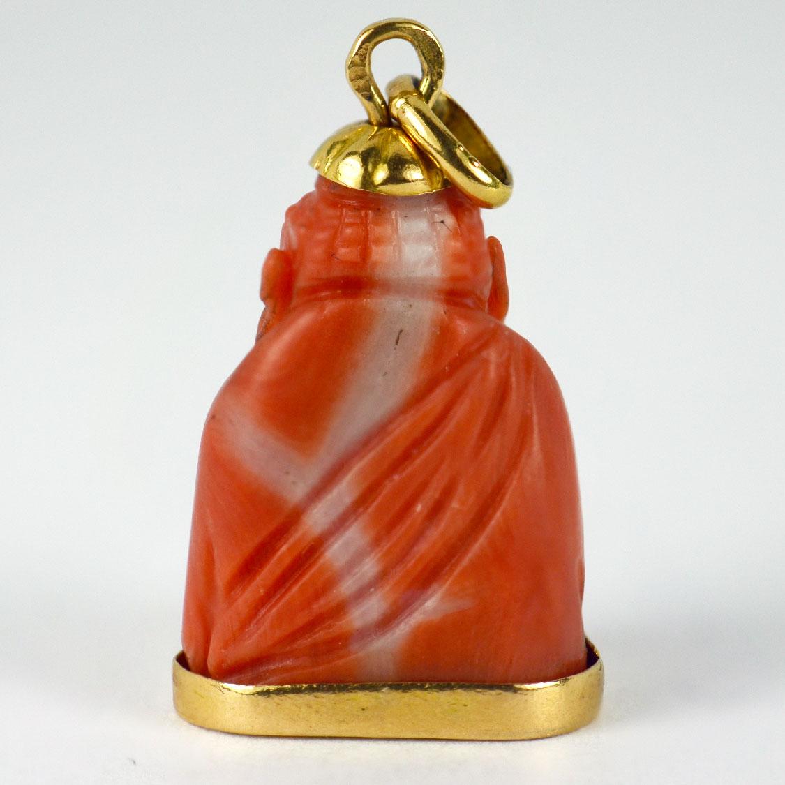 18 Karat Yellow Gold Coral Buddha Charm Pendant In Good Condition In London, GB