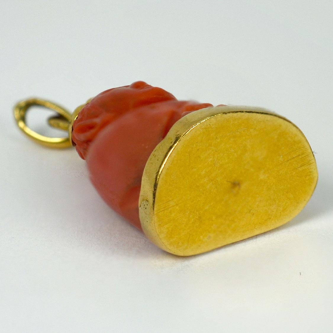 18 Karat Yellow Gold Coral Buddha Charm Pendant 2