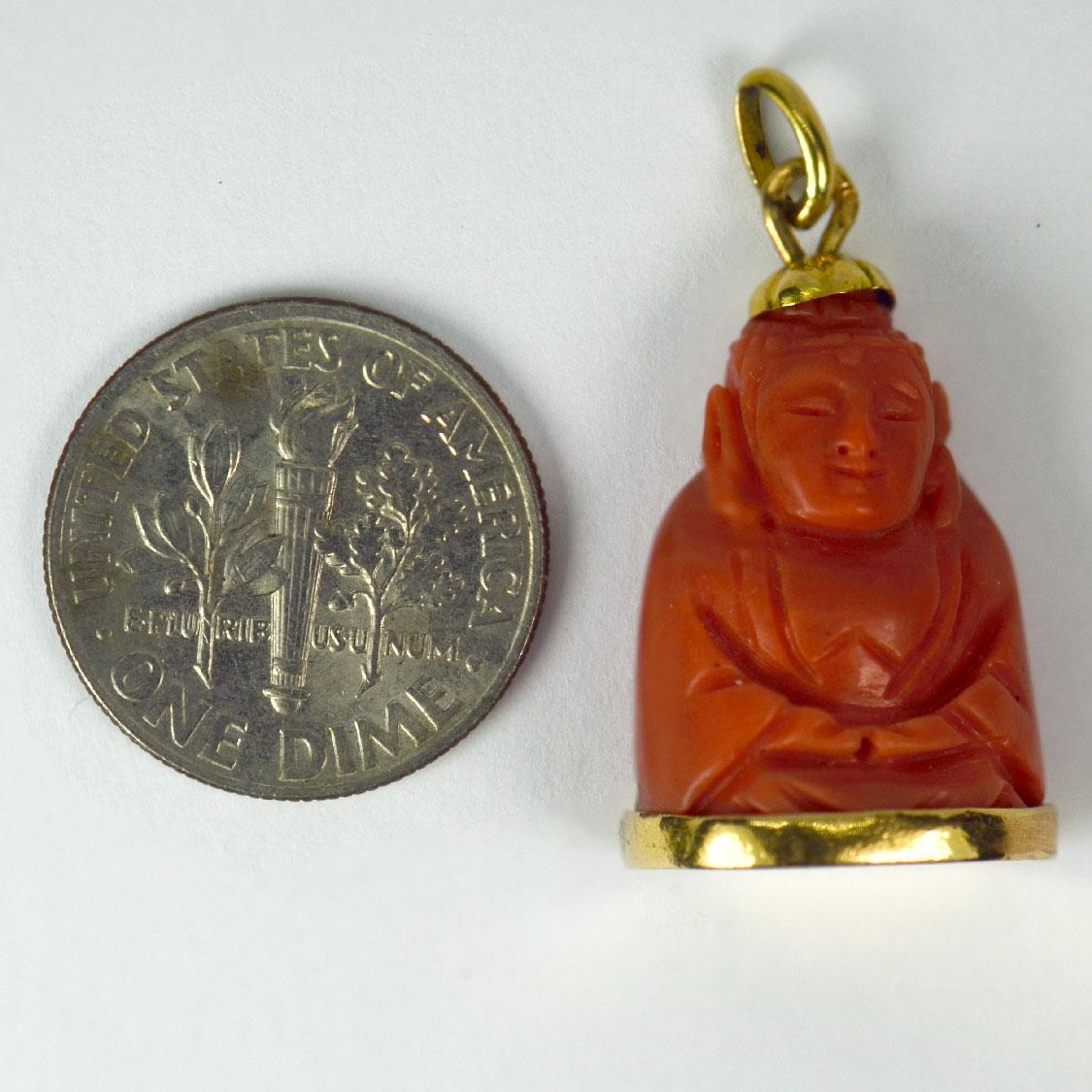 18 Karat Yellow Gold Coral Buddha Charm Pendant 3