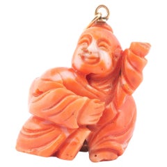 18 Karat Yellow Gold Coral Buddha Charm Pendant