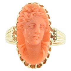 18 Karat Yellow Gold Coral Cameo Ring