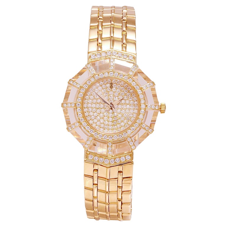 Montre Corum en or jaune 18 carats pour femme Limelight sertie de
