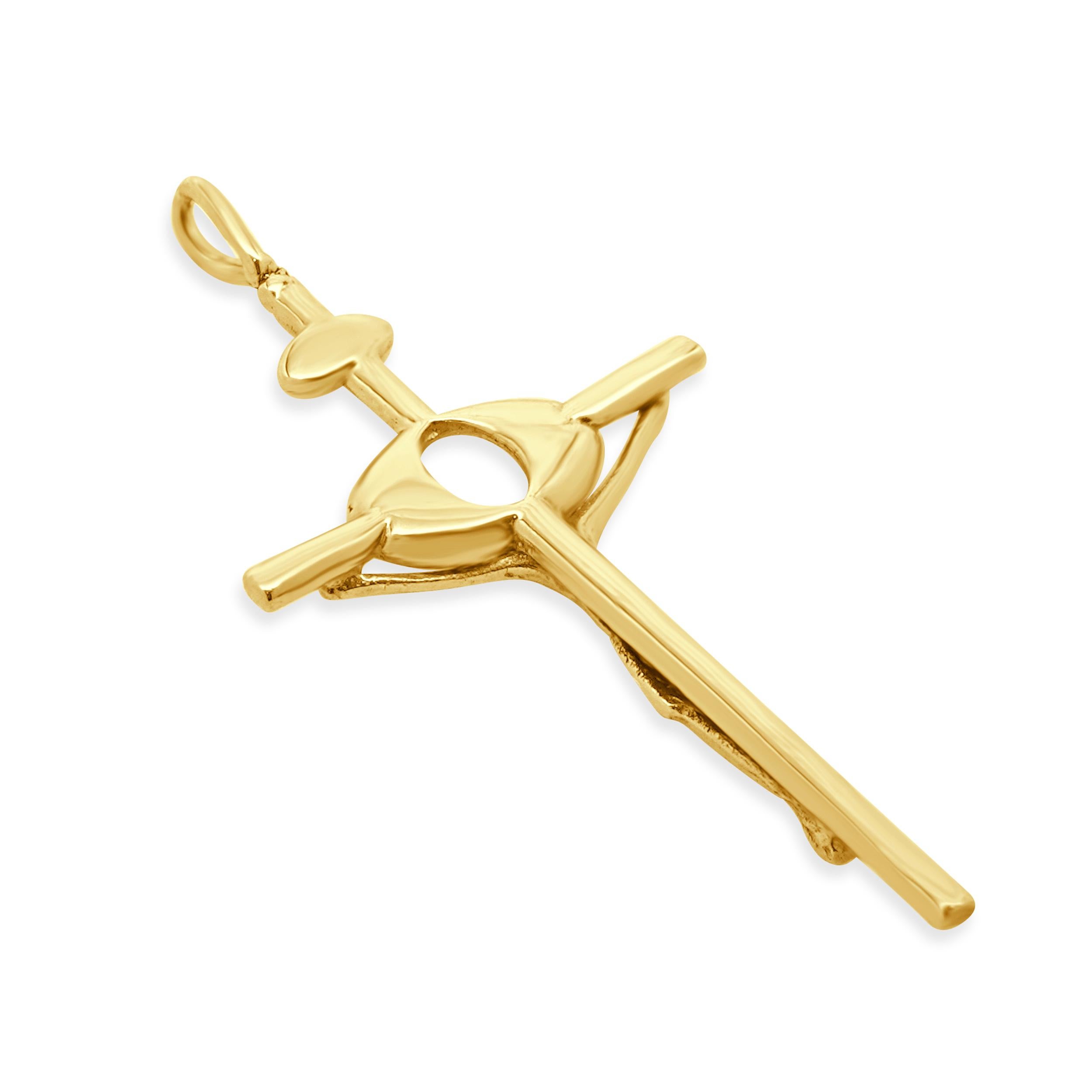 Matériau : Or jaune 18K
Dimension : le pendentif mesure 48,5 x 21,75 mm.
Poids : 3.83 grammes
