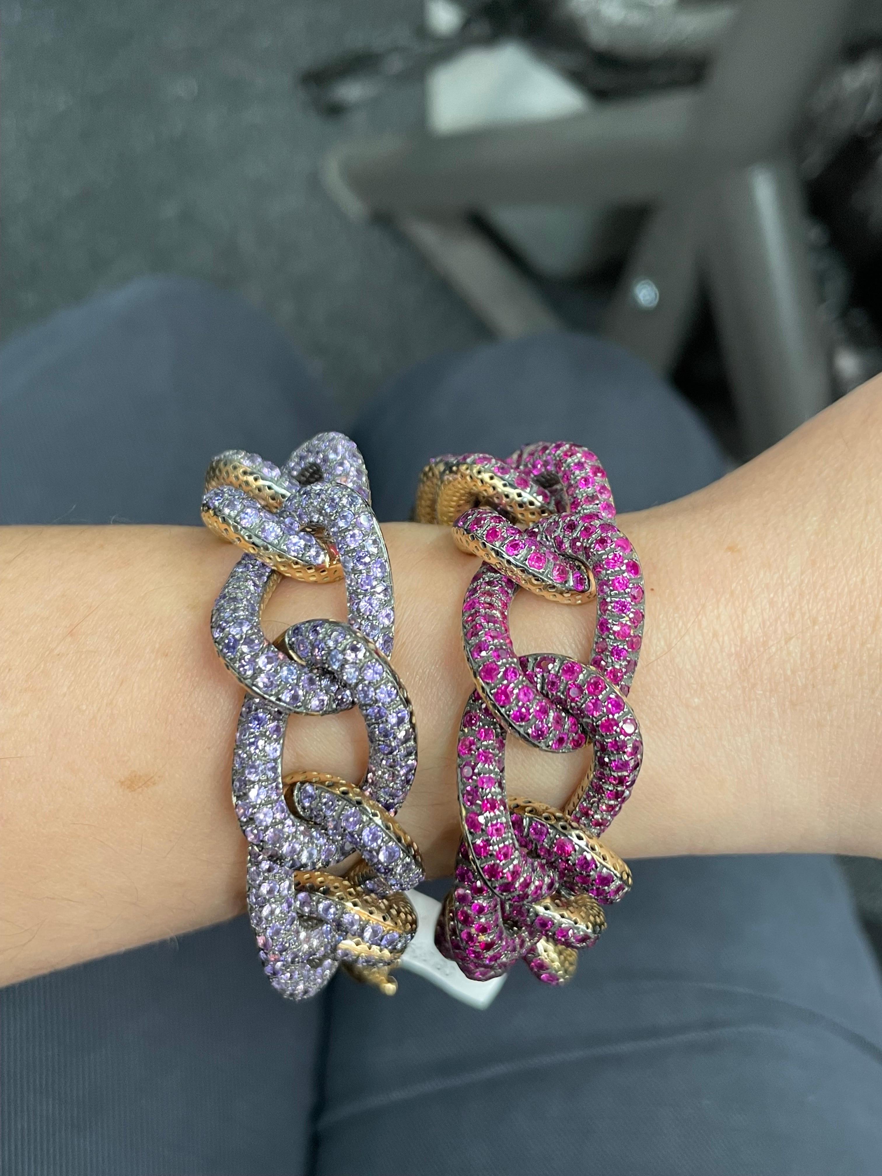 18 Karat Yellow Gold Cuban Link Amethyst Bracelet 75 Grams Made In Italy For Sale 6