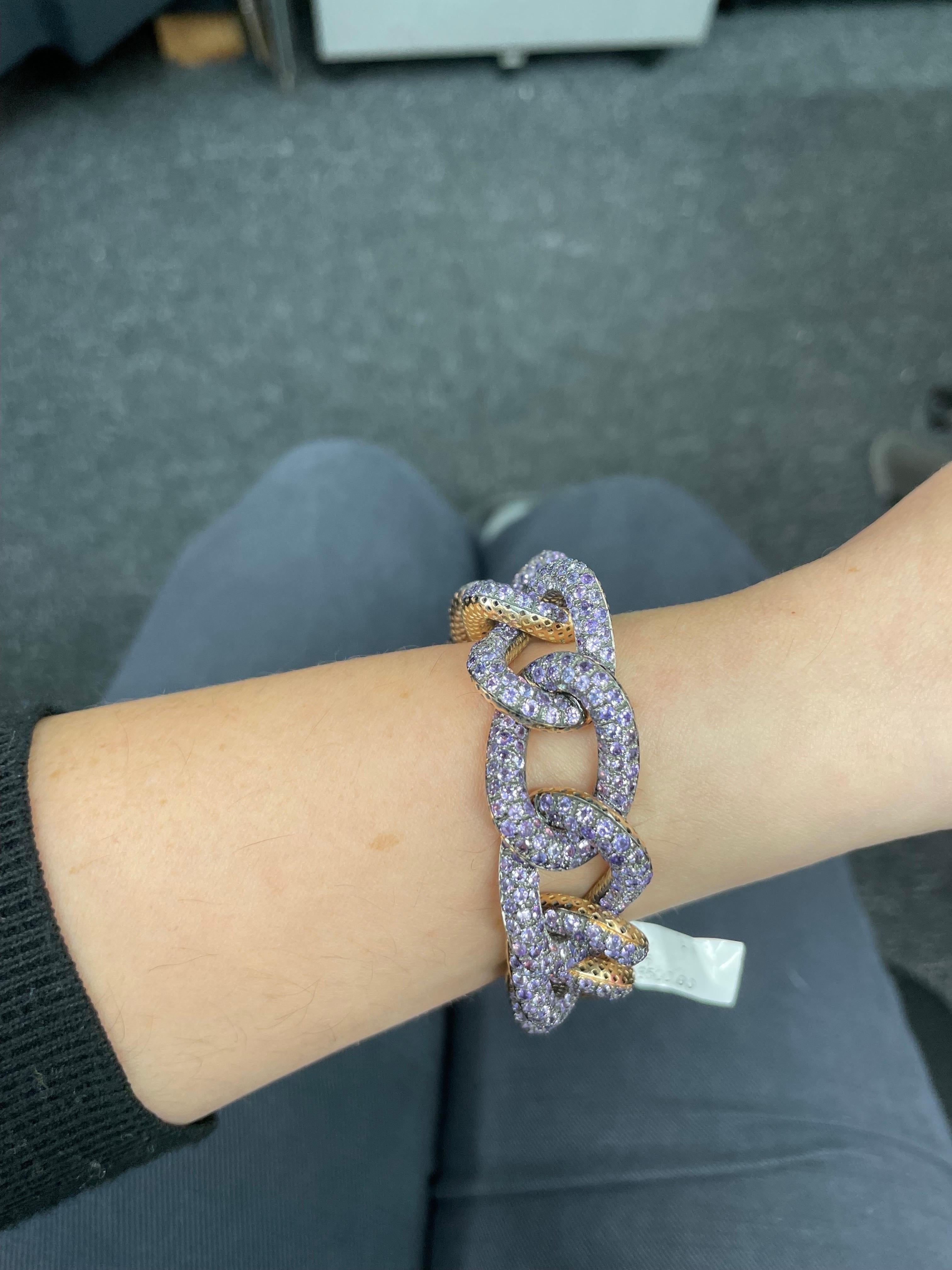 18 Karat Yellow Gold Cuban Link Amethyst Bracelet 75 Grams Made In Italy   For Sale 7