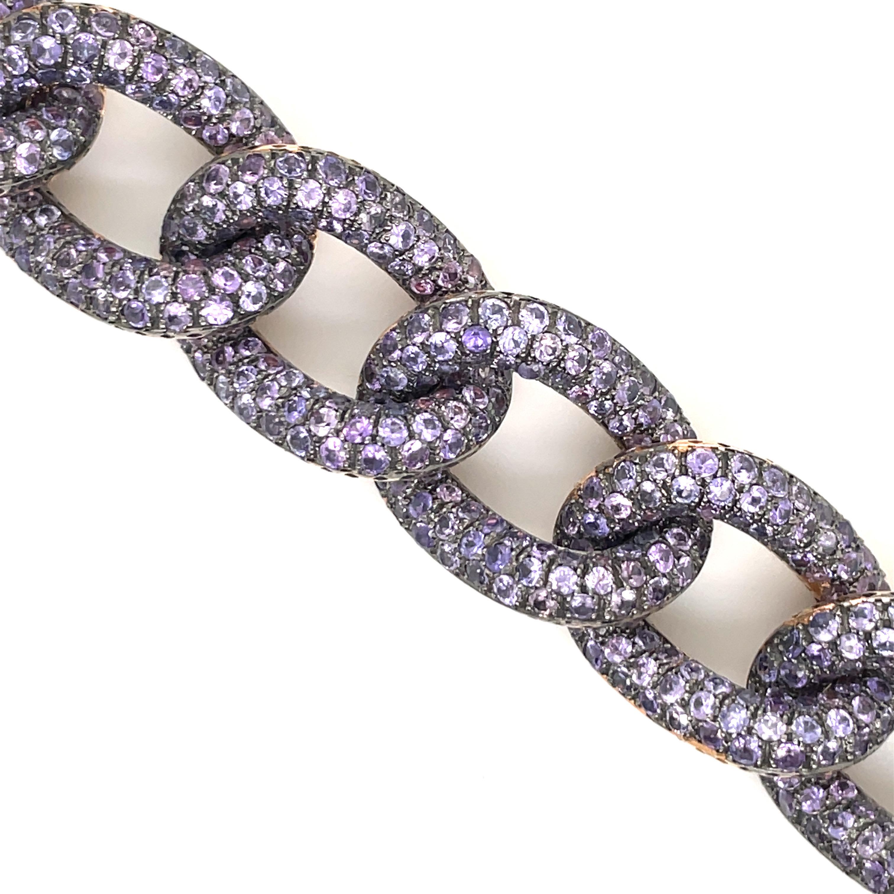 Contemporary 18 Karat Yellow Gold Cuban Link Amethyst Bracelet 75 Grams Made In Italy   For Sale