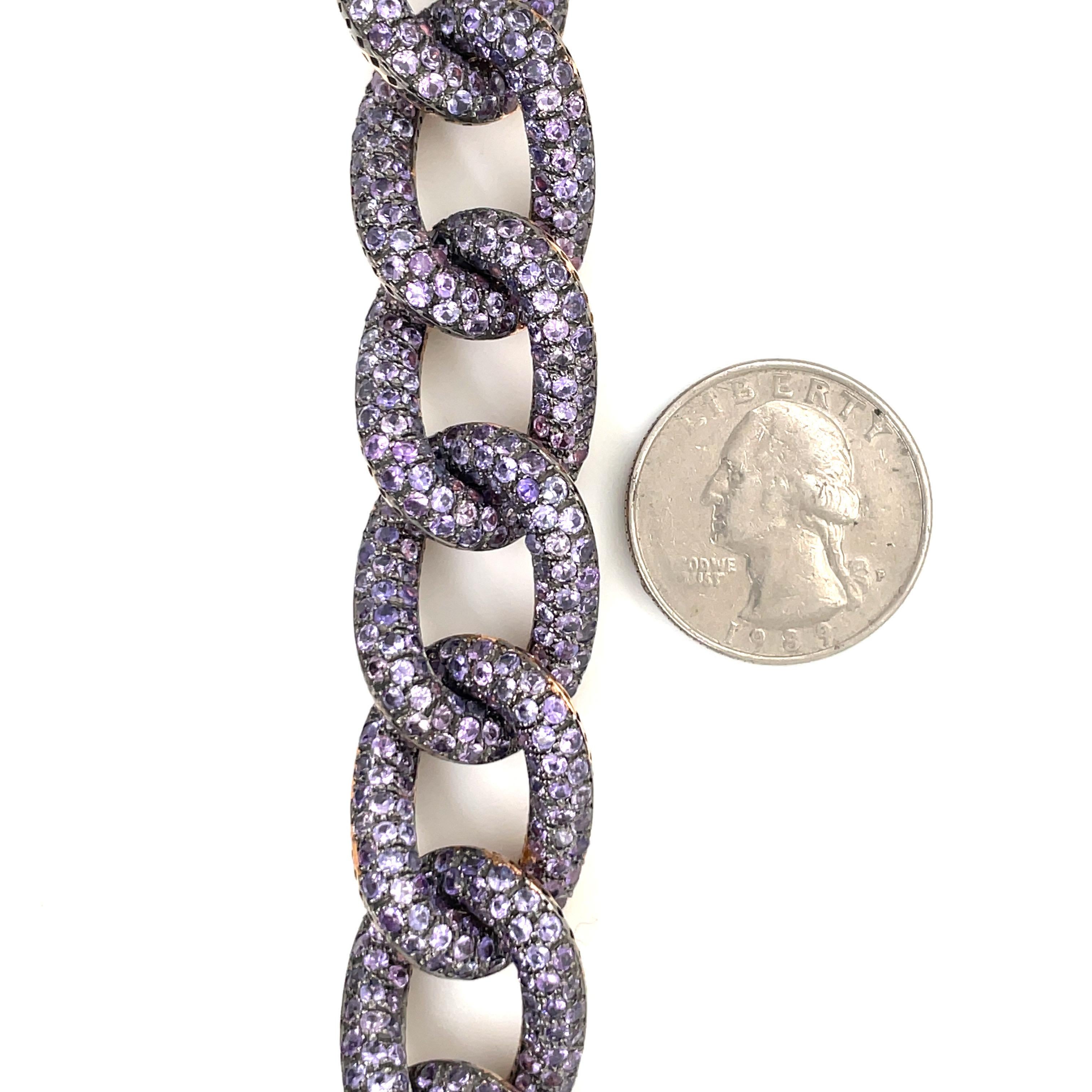 18 Karat Yellow Gold Cuban Link Amethyst Bracelet 75 Grams Made In Italy In New Condition For Sale In New York, NY