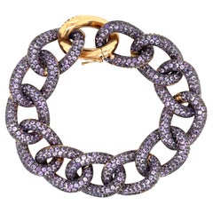 Bracciale Cuban Link in oro giallo 18 carati con ametista 75 grammi Made In Italy