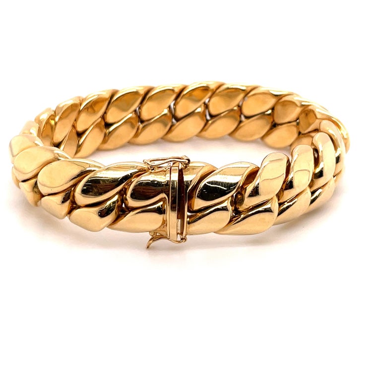 Women's or Men's 18 Karat Yellow Gold Cuban Link Bracelet 80.4 Grams For Sale